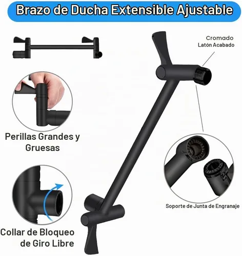 Vista 3 de Cabezal de ducha, Kaqinu - Cabezal de ducha de lluvia de alta presión de 8 pulgadas/combo de ducha de mano con brazo de extensión de 11 pulgadas