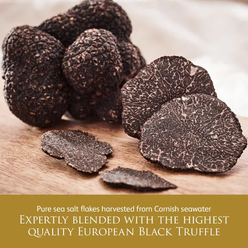 Vista 3 de TruffleHunter, Condimento de sal marina de Cornualles de trufa negra en escamas - 4.94 oz Condimento gourmet, vegano, vegetariano, copos de sal