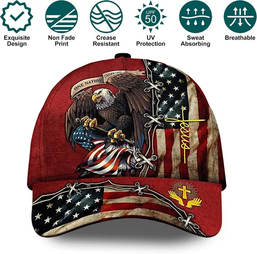Vista 2 de CleveFit 3D Printed, One Nation Under God Baseball Cap, American Eagle Hat for USA Patriots, Unique Design Hat
