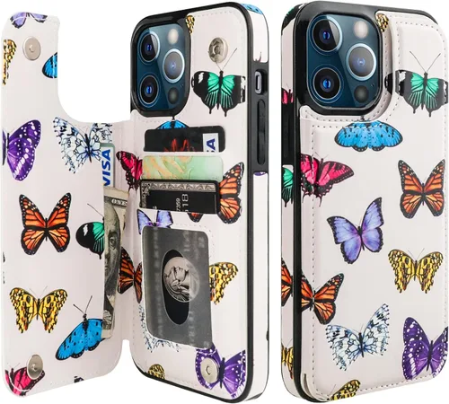 Vista 38 de HAOPINSH Funda tipo cartera con tarjetero para iPhone 14/13, diseño de Girasoles Bandera Americana