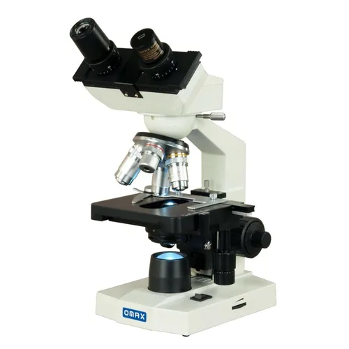 Vista 2 de OMAX 40X-2500X, microscopio digital LED binocular compuesto para laboratorio con cámara de 5 mpx y bandeja mecánica