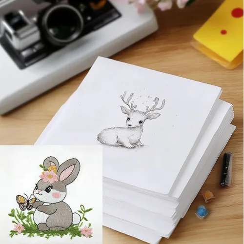 Vista 2 de Estabilizador de bordado soluble en agua pegajoso estabilizador de papel, 6 piezas, plantilla de palo y puntada, patrones de bordado, permitido