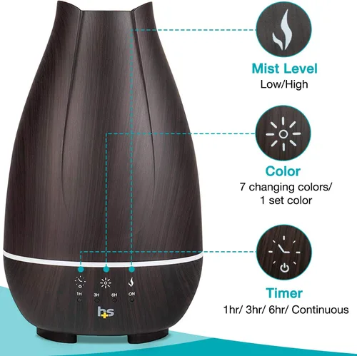 Vista 5 de HealthSmart - Difusor de aceite esencial, humidificador de niebla fría y difusor de aromaterapia con tanque de 16.9 onzas, ideal para habitaciones