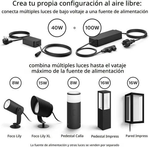 Vista 6 de Philips Hue 1746230V7 - Ambiance Lily XL blanco y de color. Extensión de luz inteligente para exteriores (se requiere Hue Hub), 1 foco + kit