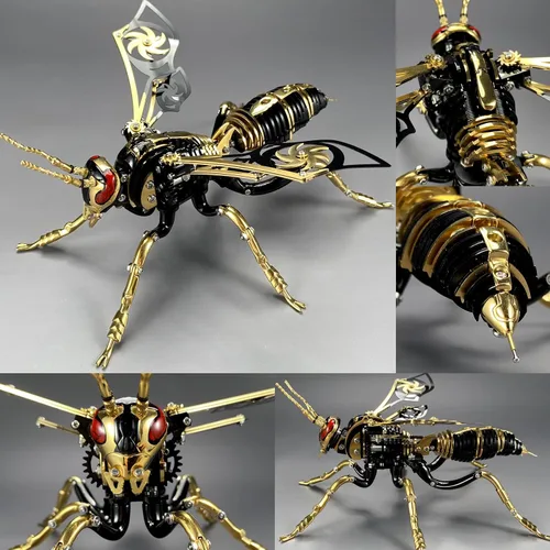 Vista 7 de Rompecabezas de metal 3D para adultos, kits de modelo de avispa mecánica, bloques de construcción, avispón gigante del norte, montaje difícil