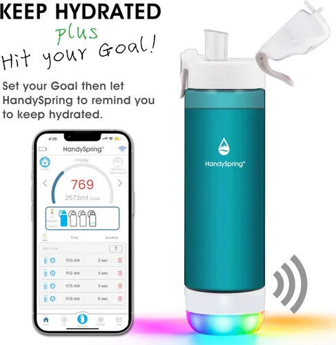 Vista 2 de Botella de agua inteligente con recordatorio para beber agua, luces y sonido, rastreador de ingesta de agua, recargable, plástico Tritan, botella