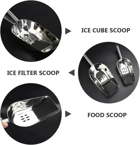 Vista 3 de Cuchara de hielo de filtro de hielo de acero inoxidable Cuchara de alimentos Pala de filtro de hielo Cuchara de filtro de hielo Cuchara de metal