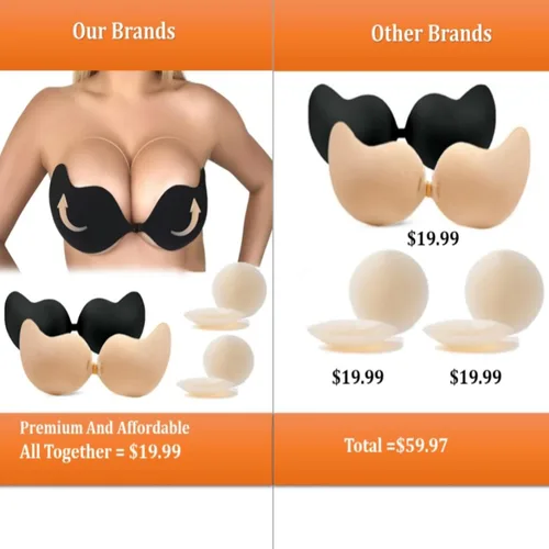 Vista 2 de Sticky Bra Adhesive Bra Backless Reusable,Silicone Bra,Sticky Push-Up Bra & Water Proof Nipple Covers