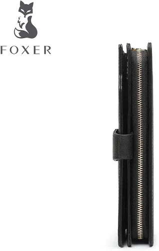 Vista 5 de FOXER - Billetera de piel para mujer con dos divisiones tarjetero y correa para la muñeca
