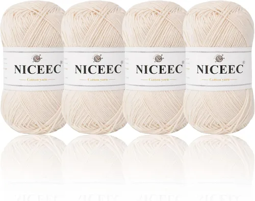 Vista 22 de NICEEC 4 madejas de hilo de algodón suave para bebé, 4 capas, manualidades DIY, peso fingering, hilo para manta para ganchillo y tejido, total 700