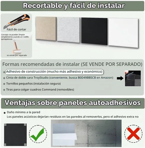 Vista 6 de TroyStudio 20 Paneles Acústicos, 12 x 12 x 0.32 Pulgadas Baldosas de Revestimiento de Pared de Fieltro de Poliéster Panel Absorbente de Sonido