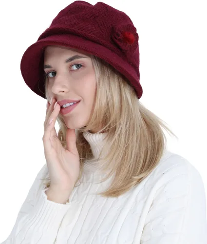 Vista 71 de C-US - Gorro de punto cálido para mujer, con visera de ganchillo con acento de flores
