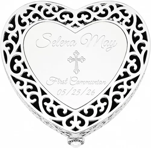 Vista 12 de Cherished Moments - Joyero personalizado con forma de corazón de filigrana Plata-Bautismo