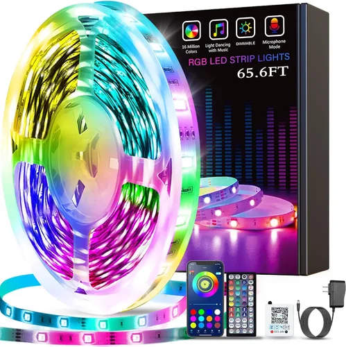 Vista 8 de Tenmiro Tira de luces LED de 32.8 pies, RGB LED inteligente con sincronización de música que cambia de color, tiras de luces LED con control remoto