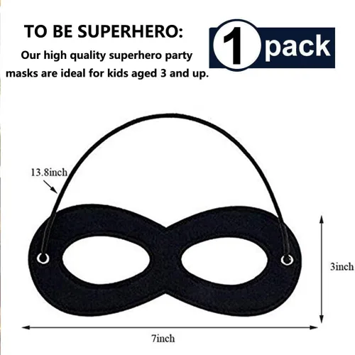 Vista 2 de 2 Pcs Black Superhero Masks Soft Felt Eye Mask Halloween Costume Half Masks with Adjustable Elastic Ropes