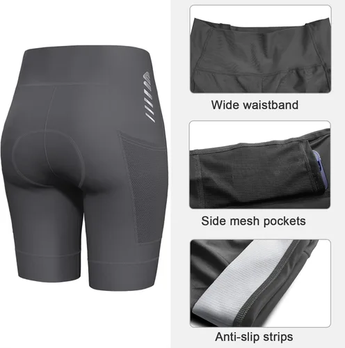 Vista 3 de Lo.gas Pantalones cortos de ciclismo para mujer, con relleno, almohadilla de gel 3D, pantalones cortos de ciclismo de cintura alta ergonómicos