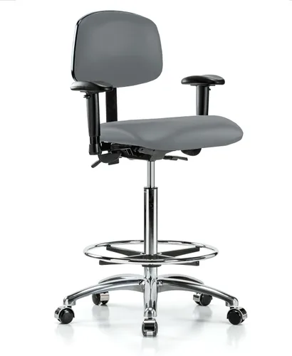 Vista 67 de PERCH - Silla giratoria con ruedas para alfombra o linóleo, cromado, Textil, Tela negra