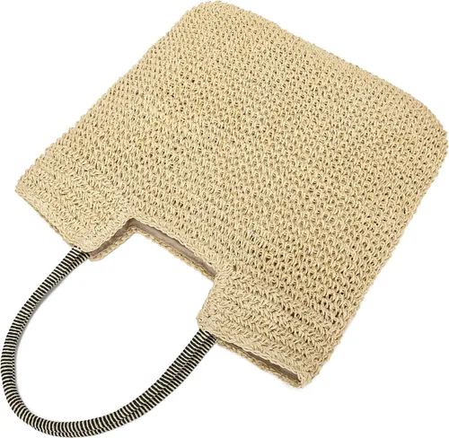 Vista 6 de Rejolly Bolso de mano de paja para mujer, para playa, verano, vacaciones, estilo bohemio, de ratán, bolso grande de hombro tejido