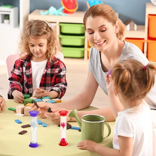 Vista 5 de Juego de 8 relojes de arena coloridos para niños, 20 segundos, 30 segundos, 1 minuto, 2 minutos, 3 minutos, 4 minutos, 5 minutos, 10 minutos