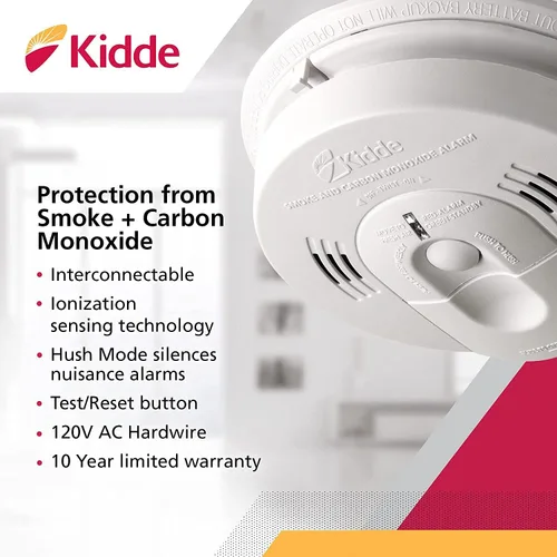 Vista 4 de Kidde Detector de humo y monóxido de carbono con cableado, respaldo de batería, interconectable, indicadores de luz de advertencia LED