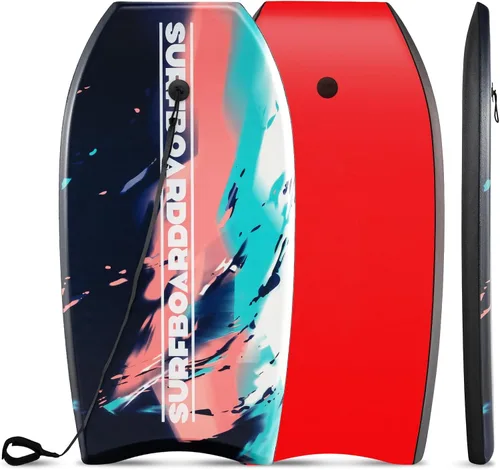 Vista 15 de GYMAX Tablas de Bodyboard para Playa, Tabla de Bodyboard de 33"/37"/41" con Núcleo de Espuma EPS, Cola en Media Luna, Doble Canal y Correa
