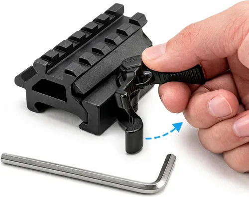 Vista 2 de 360 Tactical Picatinny de 1 pulgada de alto perfil de montaje elevador corto negro mate 8 ranuras para visores y ópticas (90 y 45 grados - montaje)