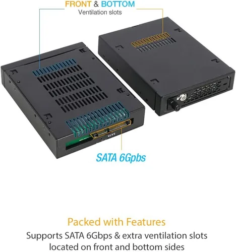 Vista 7 de ICY DOCK Rack móvil de 2.5" SATA/SAS HDD y SSD de metal completo resistente para bahía de unidad externa de 3.5 pulgadas con bloqueo de llave
