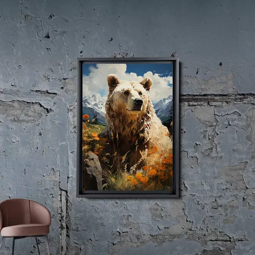 Vista 4 de Grizzly Bear Wall Art Decor, Grey Bear Mama and Cubs Framed Pictures Woodland Animal Poster Snowy Winter Canvas Prints for Baby Kids Room Nursery