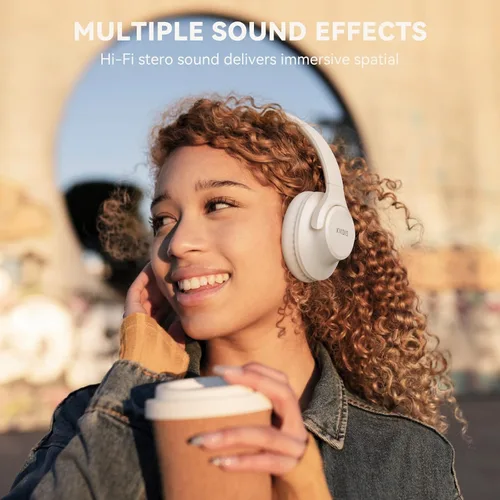 Vista 2 de KVIDIO Auriculares Bluetooth sobre la oreja, 65 horas de reproducción, inalámbricos con micrófono, auriculares ligeros plegables de baja latencia