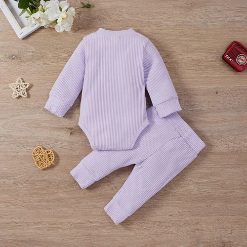 Vista 2 de Ropa de otoño e invierno para recién nacidos, trajes acanalados de algodón de manga larga con botones, 2 piezas