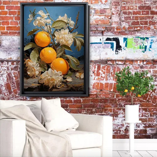 Vista 4 de Harvest print Textured Wall Art Square Canvas Art Vibrant Orange Fruit print Living Room Wall Decor Nature Inspired Wall Decor