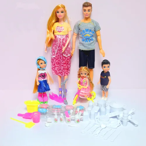 Vista 7 de UCanaan Juego de 6 muñecas familiares con papá, mamá embarazada, 3 niños y bebé en la barriga de mamá y 70 accesorios para educación y regalo