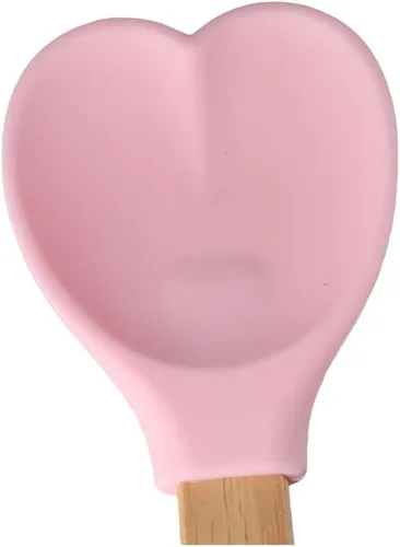Vista 4 de Espátulas de silicona en forma de corazón, espátula de madera para hornear con mango de madera para mezclar cocinar, hornear, revolver, servir