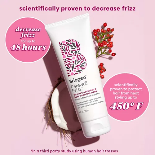 Vista 3 de Briogeo Farewell Frizz Blow Dry Perfection & Heat Protectant Crème, Crema para cabello anti frizz con aceite de argán para peinar, libre