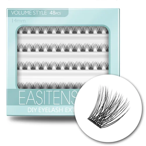 Vista 41 de Extensión de Pestañas DIY, Efecto 3D Pestañas Individuales Adheridas con Pegamento 12 Racimos Conjunto de Pestañas de Volumen, Extensión de Pestañas