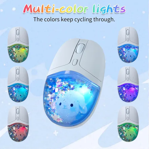 Vista 4 de elec Space Mouse inalámbrico Bluetooth - Bonito diseño de aguamarina transparente, mouse de agua de arena líquida con purpurina con precisión Azul