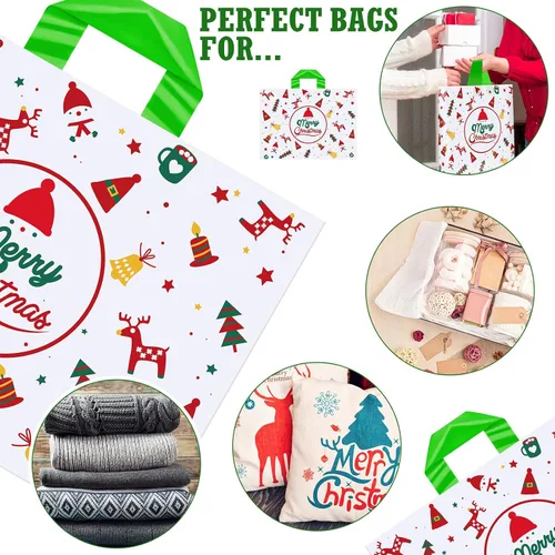 Vista 2 de Fulmoon 200 bolsas de regalo de Navidad extragrandes de plástico con asas, reutilizables, mercancía, compras, venta al por menor, bolsas