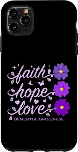 Vista 11 de Funda de flores moradas para iPhone 14 Faith Hope Love Demencia Alzheimer's Awareness