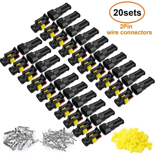 Vista 2 de 20 kits de conectores de 2 pines Conectores eléctricos automotrices 2 conectores de cable, conector impermeable, desconexión rápida y conexión 22-16