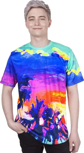 Vista 20 de aofmoka - Camiseta ultravioleta hecha a mano, reactiva a luz negra, con impresión decorativa Crema ácida
