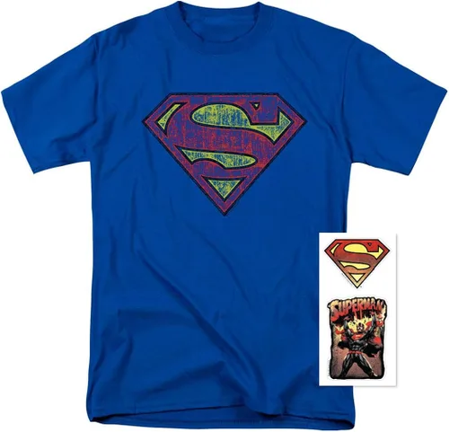Vista 2 de Camiseta y pegatinas de Superman con logotipo envejecido S Shield Royal