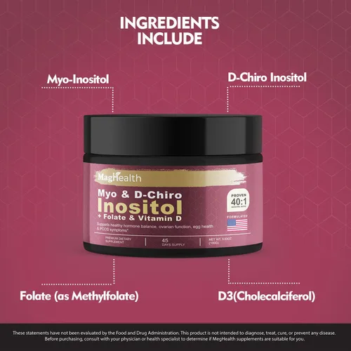 Vista 3 de Inositol en polvo – Myo & D-Chiro Inositol + Folato y Vitamina D – Proporción 40:1 – Suministro para 45 días Gran alternativa a las cápsulas