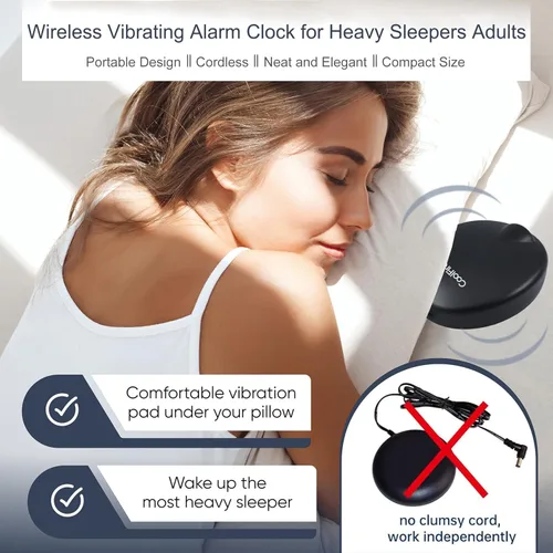 Vista 5 de Coolfire Reloj despertador vibratorio alimentado por baterías, recargable para adultos y adolescentes, reloj despertador agitador de cama