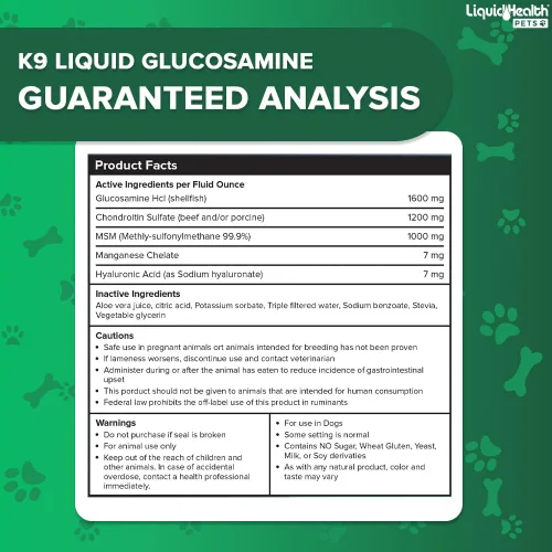Vista 6 de Glucosamina K-9 de Liquid Health, Fórmula de Cadera y Articulaciones, 32 onza