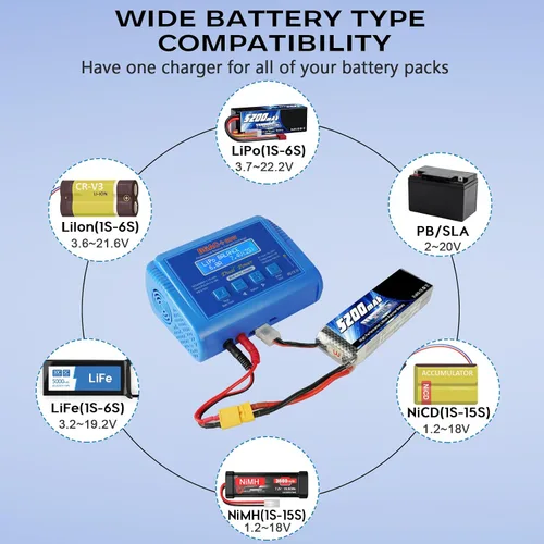 Vista 2 de LiPo Cargador de batería RC Balance Cargador de batería rápido Descargador de batería 80W 6A Cargador de batería digital inteligente para 1S-6S LiPo