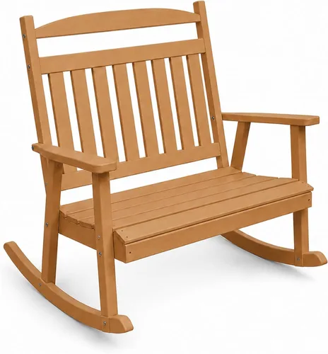 Vista 16 de Amish Made Antique Mahogany Double Rocking Chair Bench, HDPE Made in USA