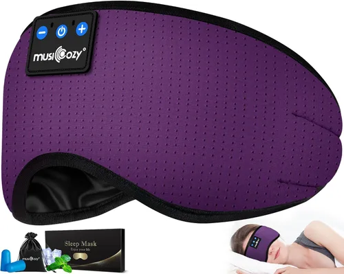 Vista 2 de MUSICOZY Auriculares para dormir con diadema Bluetooth, máscara de ojos para dormir y módulo Bluetooth con altavoces y cable de carga