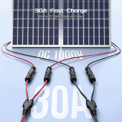 Vista 6 de Conectores solares de Bateria Power 30A en Y-Rama, cable adaptador paralelo de panel solar, conectores de cable de panel solar en par para panel