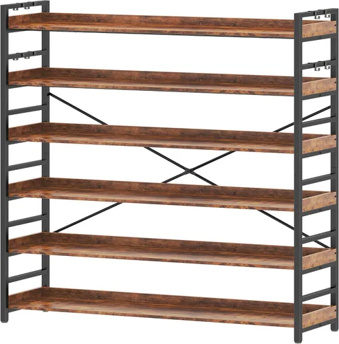 Vista 19 de HCHQHS - Estantería de 4 niveles, estantería industrial ajustable, estantería alta vertical, estanterías abiertas de madera y metal negro