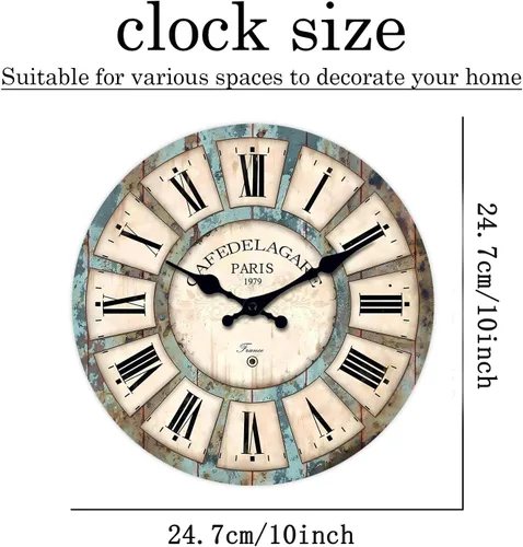 Vista 3 de Reloj de pared de madera retro de granja, funciona con pilas, pequeño reloj de pared decorativo de 10 pulgadas para sala de estar, cocina